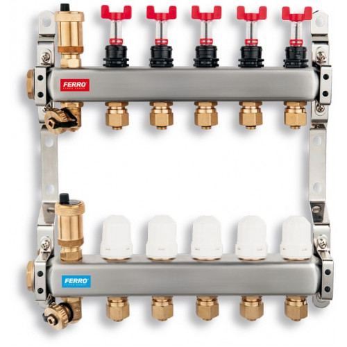 FERRO öt körös osztó-gyüjtő áramlásmérővel, légtelenítővel SN-RZP05S