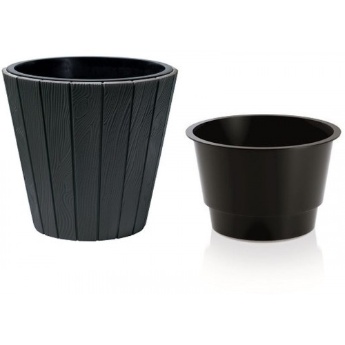PROSPERPLAST WOODE virágcserép, 29,9 x 28,1 cm, antracit DBWO300-S433