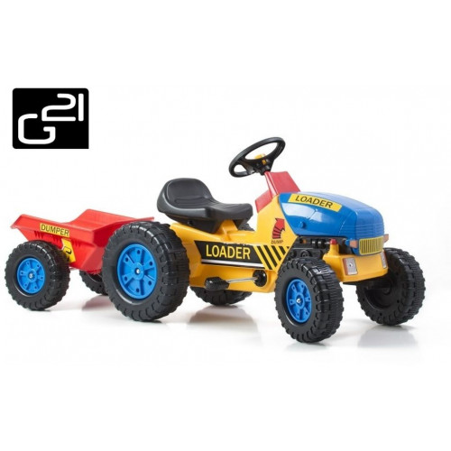 G21 Classic lábbal hajtós traktor utánfutóval sárga/kék 690814