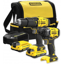 Stanley SFMCK465D2S FatMax V20 Ütvefúró és ütvecsavarozó készlet (18V/2x2.0Ah), táska