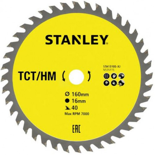 Stanley STA13105-XJ Körfűrészlap keresztvágásokhoz TCT/HM 160x16mm, 40 fog