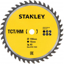 Stanley STA13145-XJ Körfűrészlap keresztvágáshoz TCT/HM 190x16mm, 40 fog