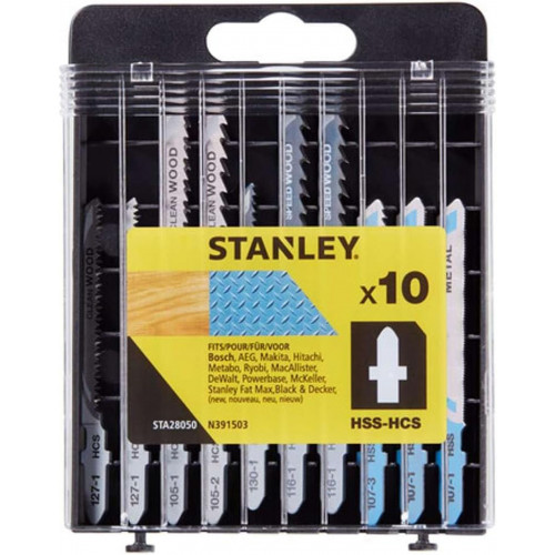 Stanley STA28050-XJ Dekopír fűrészlap készlet fához és fémhez HCS-HSS, T rögzítés, 10 db Stanley STA28050-XJ Dekopír fűrészlap készlet fához és fémhez HCS-HSS, T rögzítés, 10 db
