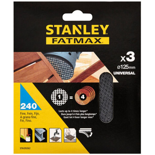 Stanley STA39262-XJ Csiszolóháló, 125 mm, P240, 3 db Stanley STA39262-XJ Csiszolóháló, 125 mm, P240, 3 db