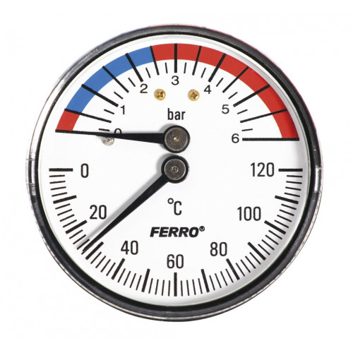 FERRO termomanométer, hátsó csatlakozású, 0-120 °C, 6 bar TM63A