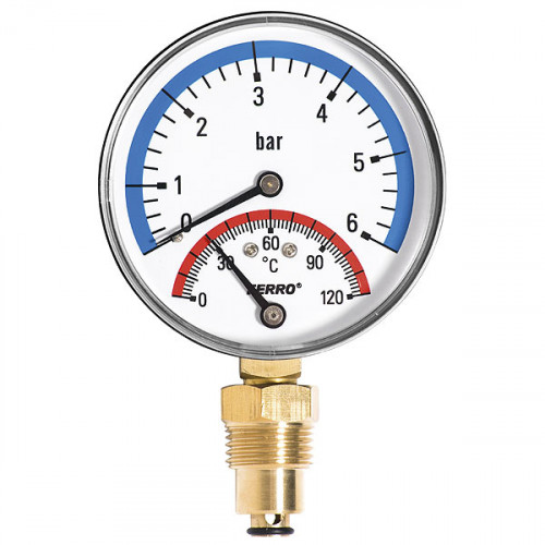 FERRO termomanométer, alsó csatlakozású, 0-120 °C, 6 bar TM80R